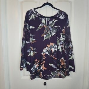 Le Chateau Blouse Lace Sleeve Detail Purple Floral SZ L